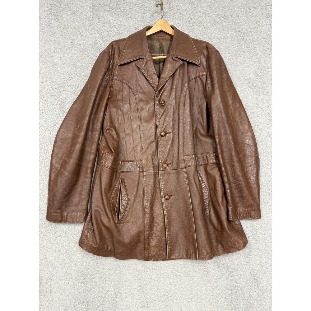 Vintage Peter Caruso‎ Leather Jacket Womens Medium Brown Cowhide Nappa 70s Korea